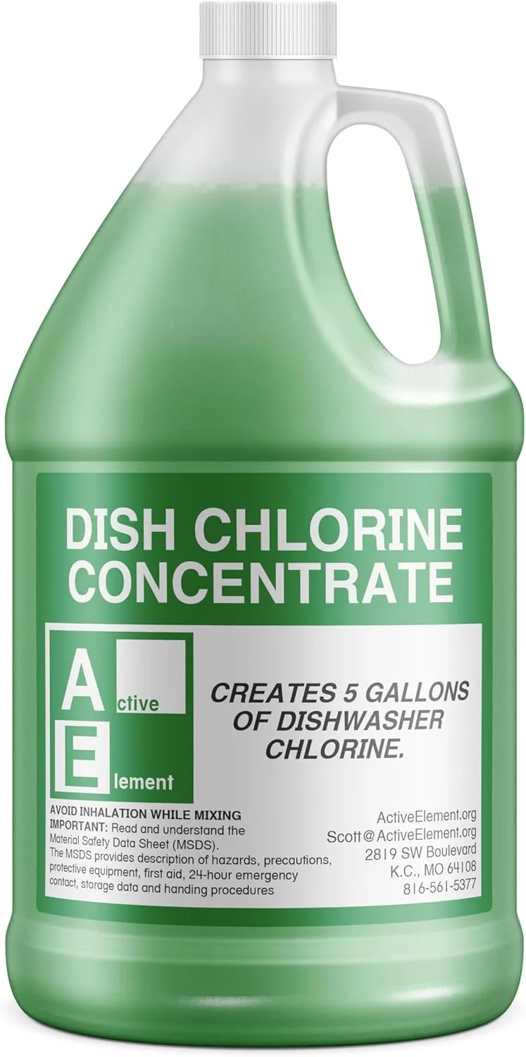 Dish Chlorine Concentrate - Food Contact Surfaces- Commercial Dishwasher - No Rinse - Food Service Kitchen - Multi-Use - Makes four 5-Gallon Pails (Diluted Further to 5,120 Gallons)