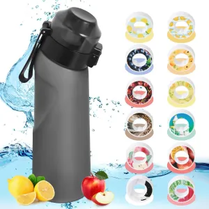 DJPP Air Scent Water Bottle with 12 Flavor Pods 650ML Drinking Water Cup 0% Sugar BPA Free With Straw Sports Water Bottle Suitable for Outdoor(Mattle Black Bottle   12 Scent Pods in Random)