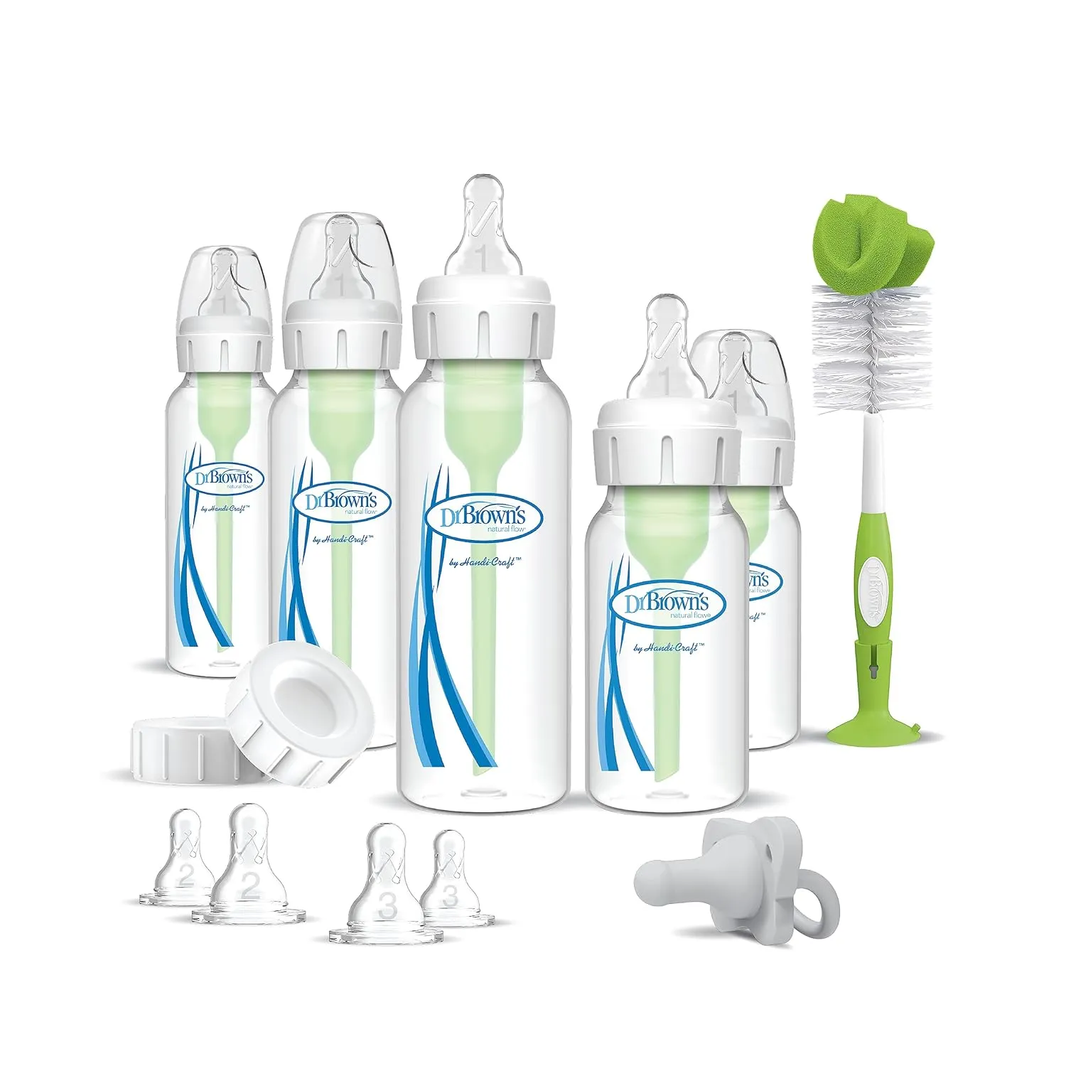 Dr. Brown's Anti-Colic Options  Newborn Essentials Gift Set with 4oz and 8oz Baby Bottles, Baby Bottle Brush and HappyPaci