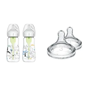 Dr. Brown's Anti-Colic Options  Wide-Neck Baby Bottles, Dino Decos, 9oz, Level 1 Nipple 2-Pack   Level 3 Nipple 2-Pack