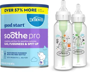 Dr. Brown's Good Start Baby Formula Powder, 30.6 Ounce & Natural Flow Anti-Colic Options  Narrow Baby Bottle, Pig & Frog, 8 oz/250 mL, with Level 1 Slow Flow Nipple, BPA Free, 0m , 2-Pack