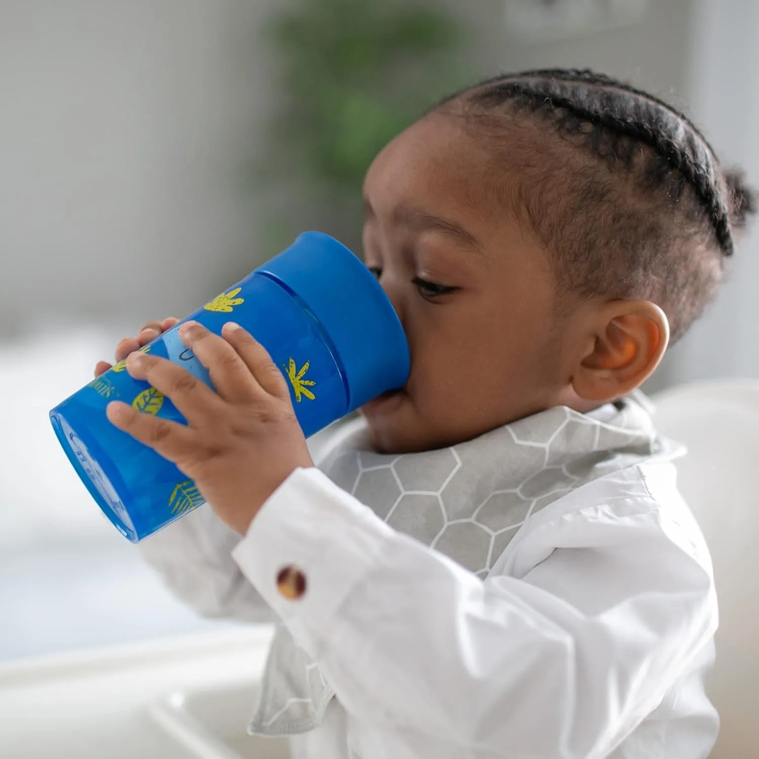 Dr. Brown's Milestones Cheers 360 Cup Spoutless Transition Cup & Milestones Baby’s First Straw Cup, Training Cup with Weighted Straw, Dark Blue & Vintage Yellow, 2 Pack, 6m 