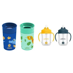 Dr. Brown's Milestones Cheers 360 Cup Spoutless Transition Cup & Milestones Baby’s First Straw Cup, Training Cup with Weighted Straw, Dark Blue & Vintage Yellow, 2 Pack, 6m 