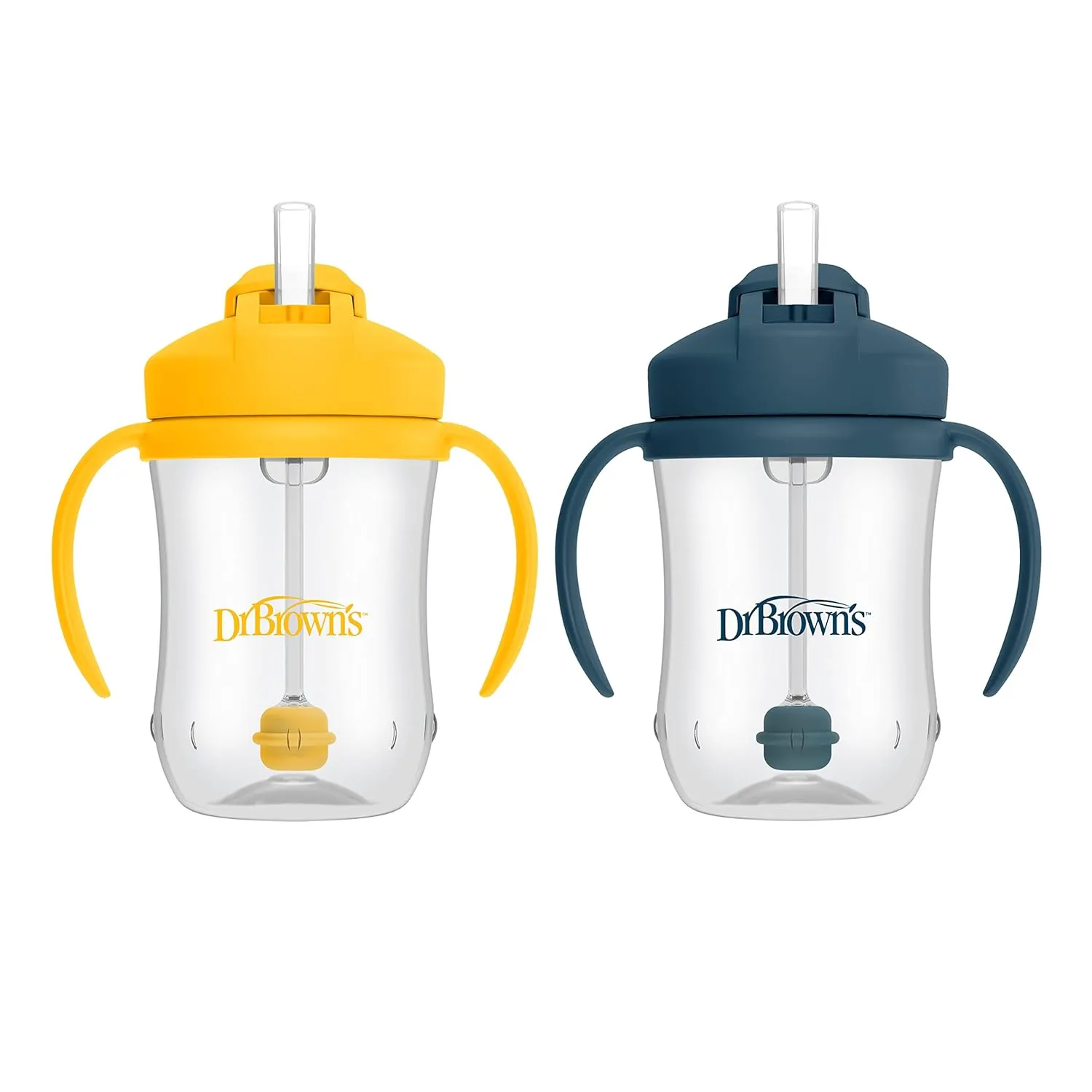 Dr. Brown's Milestones Cheers 360 Cup Spoutless Transition Cup & Milestones Baby’s First Straw Cup, Training Cup with Weighted Straw, Dark Blue & Vintage Yellow, 2 Pack, 6m 