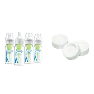 Dr. Brown's Natural Flow Anti-Colic Options  Narrow Baby Bottles 4 oz (Pack of 4) with Slow Flow Nipple 0m , Includes Travel Caps 3-Pack