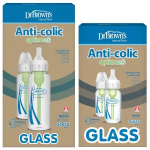 Dr. Brown's Natural Flow Anti-Colic Options  Narrow Glass Baby Bottles, Made in The USA, BPA Free, 8oz and 4oz, 0m , 4-Pack