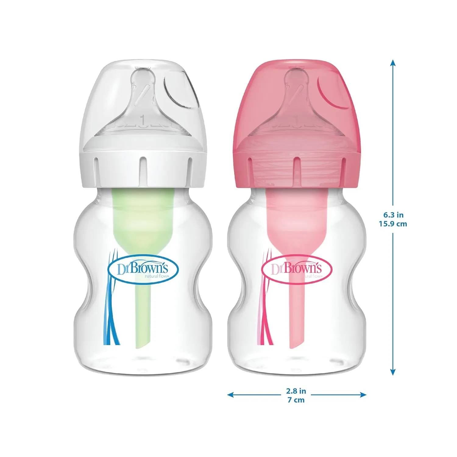 Dr. Brown's Natural Flow Anti-Colic Options  Wide-Neck Baby Bottles 5 oz/150 mL,with Level 1 Slow Flow Nipple,4 Pack,0m 