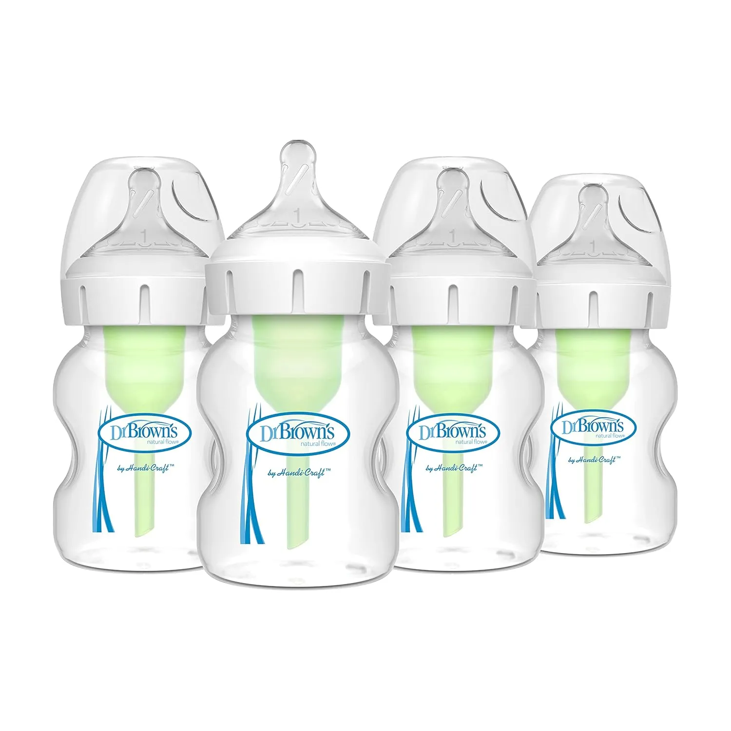 Dr. Brown's Natural Flow Anti-Colic Options  Wide-Neck Baby Bottles 5 oz/150 mL,with Level 1 Slow Flow Nipple,4 Pack,0m 