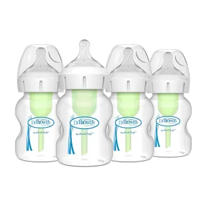 Dr. Brown's Natural Flow Anti-Colic Options  Wide-Neck Baby Bottles 5 oz/150 mL,with Level 1 Slow Flow Nipple,4 Pack,0m 