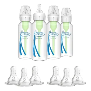 Dr. Brown's Options  Anti-Colic Baby Bottle - 8oz - 4 Pack and Dr. Brown's Original Nipple, Level 2 (3m ), 6 Count