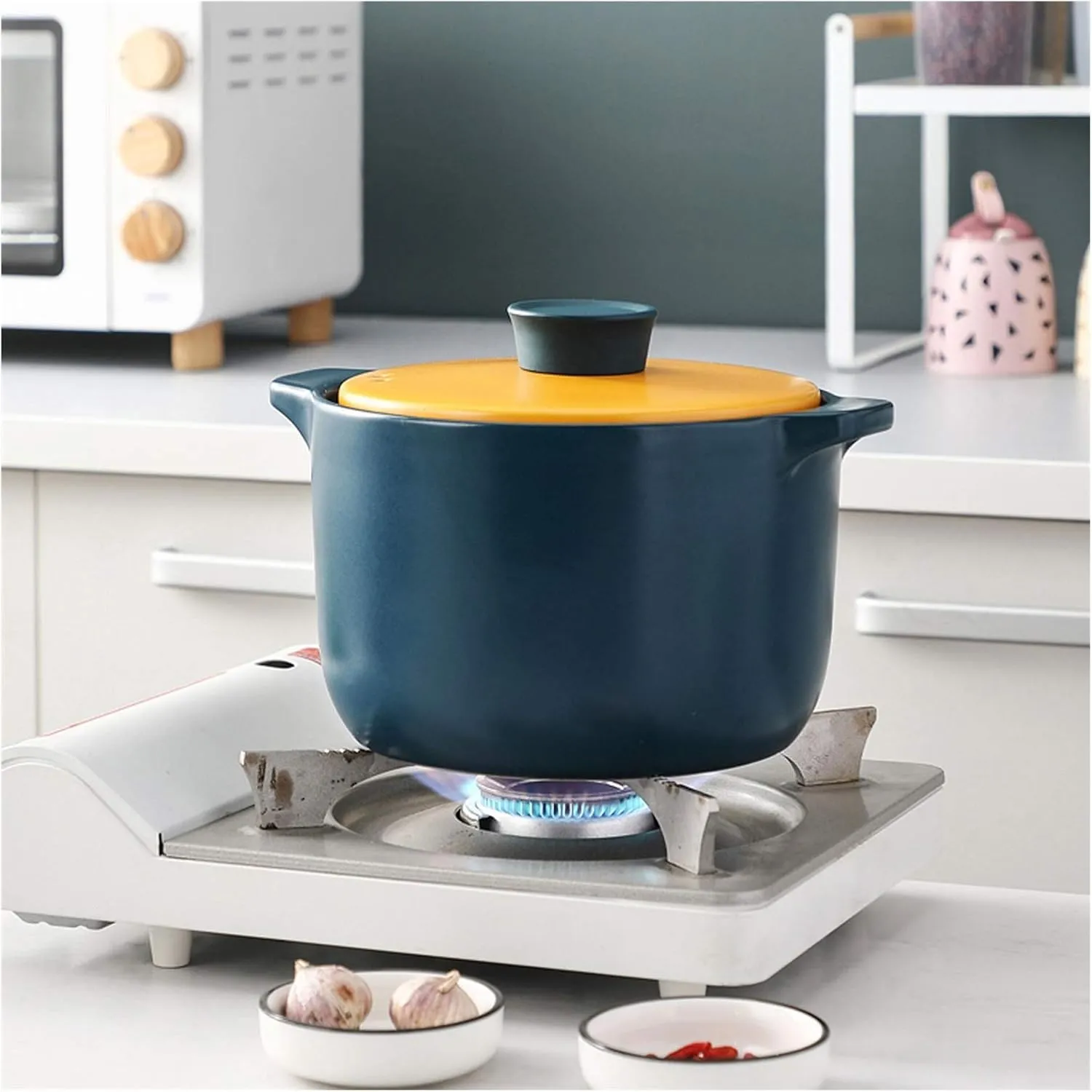 Durable Stockpot Casserole with Yellow Lid Stovetop Ceramic Stew Pot Round Heat Resistant Soup Pot Add Spodumene Material 2.7L / 3.6L / 5.5L Soup Pot (Size : B) (Size : C) (B)