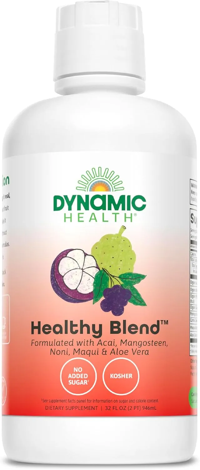 Dynamic Health Healthy Blend with Acai, Mangosteen, Noni, Maqui & Aloe Vera, No Additives, Immune System Support, Antioxidant, Vegan, Gluten Free, Non-GMO, 32 Fl oz