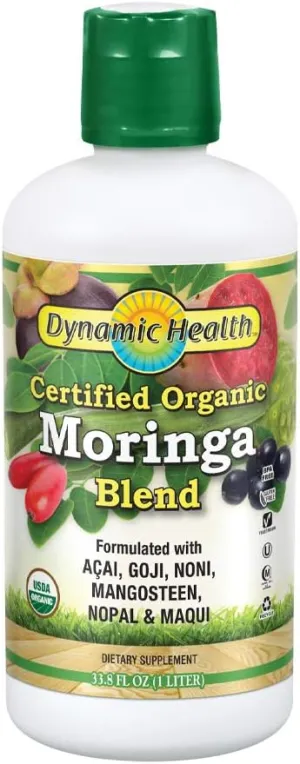 Dynamic Health Moringa Juice Certified Organic, Superfruits Acai, Goji, Mangosteen and Morei, Vegetarian, Gluten-Free, 33.8oz