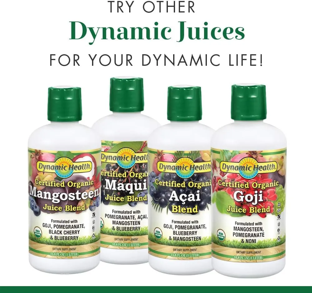 Dynamic Health Moringa Juice Certified Organic, Superfruits Acai, Goji, Mangosteen and Morei, Vegetarian, Gluten-Free, 33.8oz
