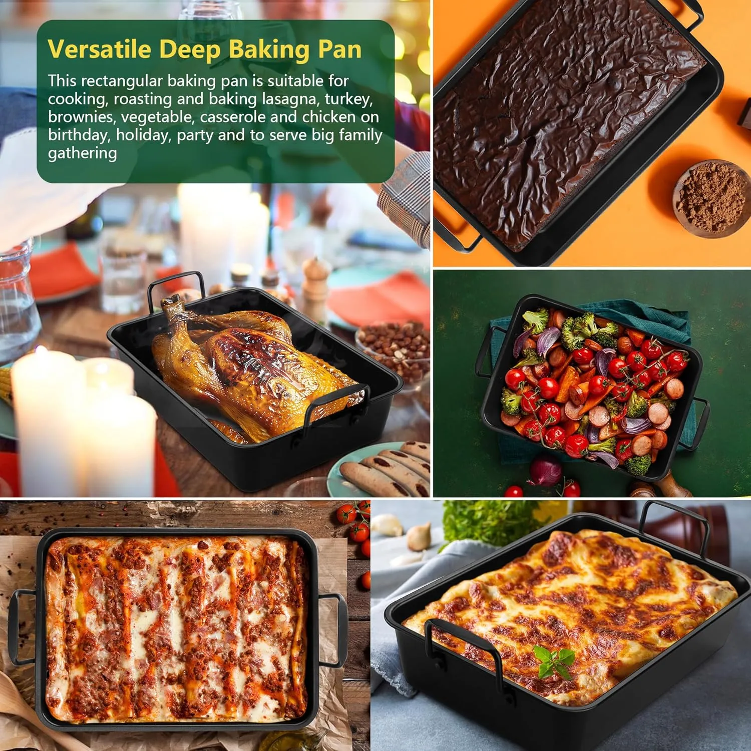 E-far Roasting Pan with Racks, Small Stainless Steel Turkey Roaster with V-Shaped & Cooling Rack for Oven, 14 Inch Nonstick Deep Broiler Pan with Handles for Baking Chicken Lasagna Meat, Heavy Duty