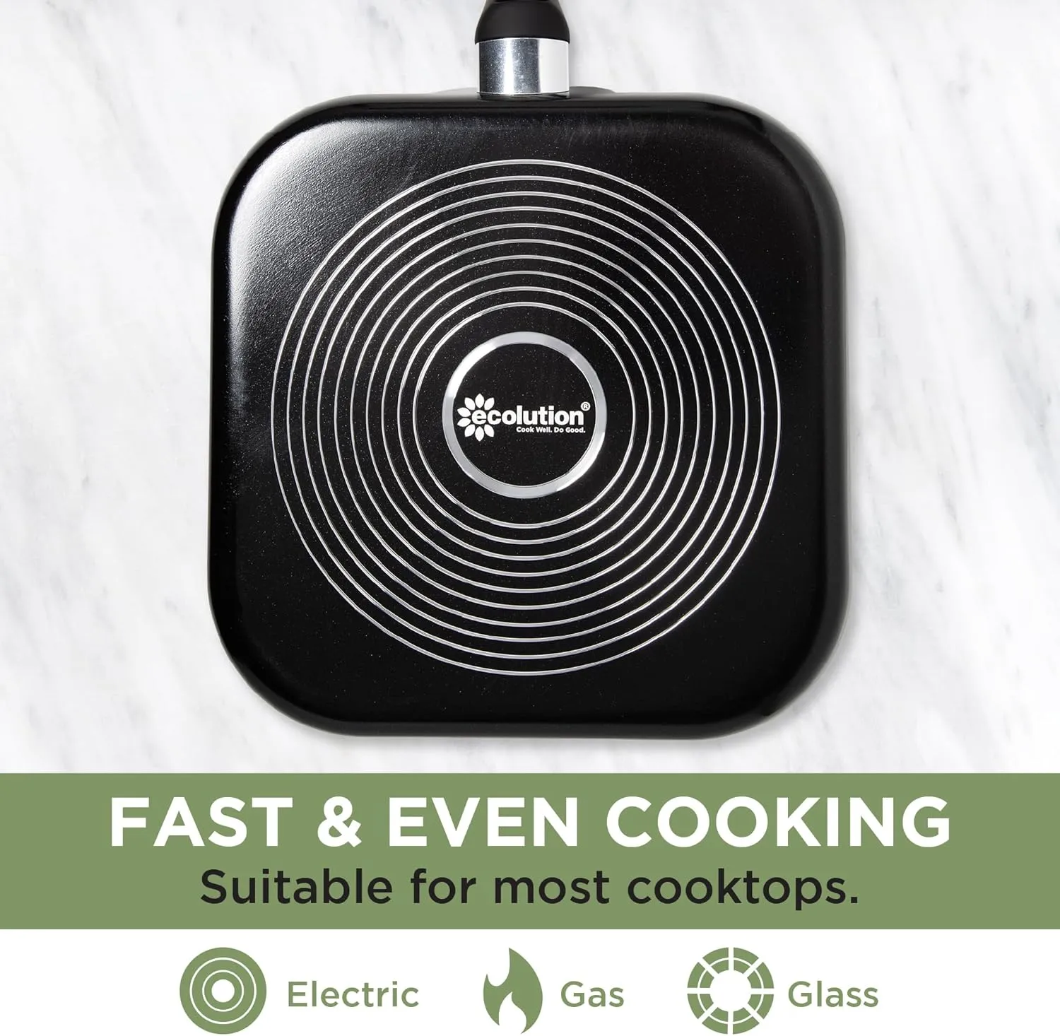 Ecolution Artistry Nonstick Square Griddle, Easy To Clean, Comfortable Handle, Even Heating, Dishwasher Safe Pots and Pans, 11-Inch, Black