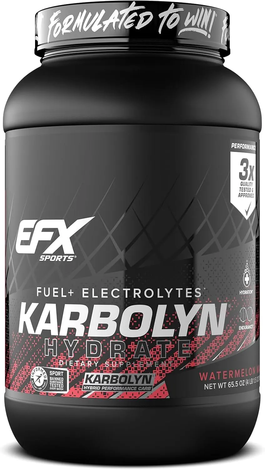 EFX Sports Karbolyn Hydrate | Carbohydrate Powder   Electrolytes | Sugar Free Sports Drink Mix | Fuel & Hydration | Stimulant Free | 66 Servings (Watermelon Wave)