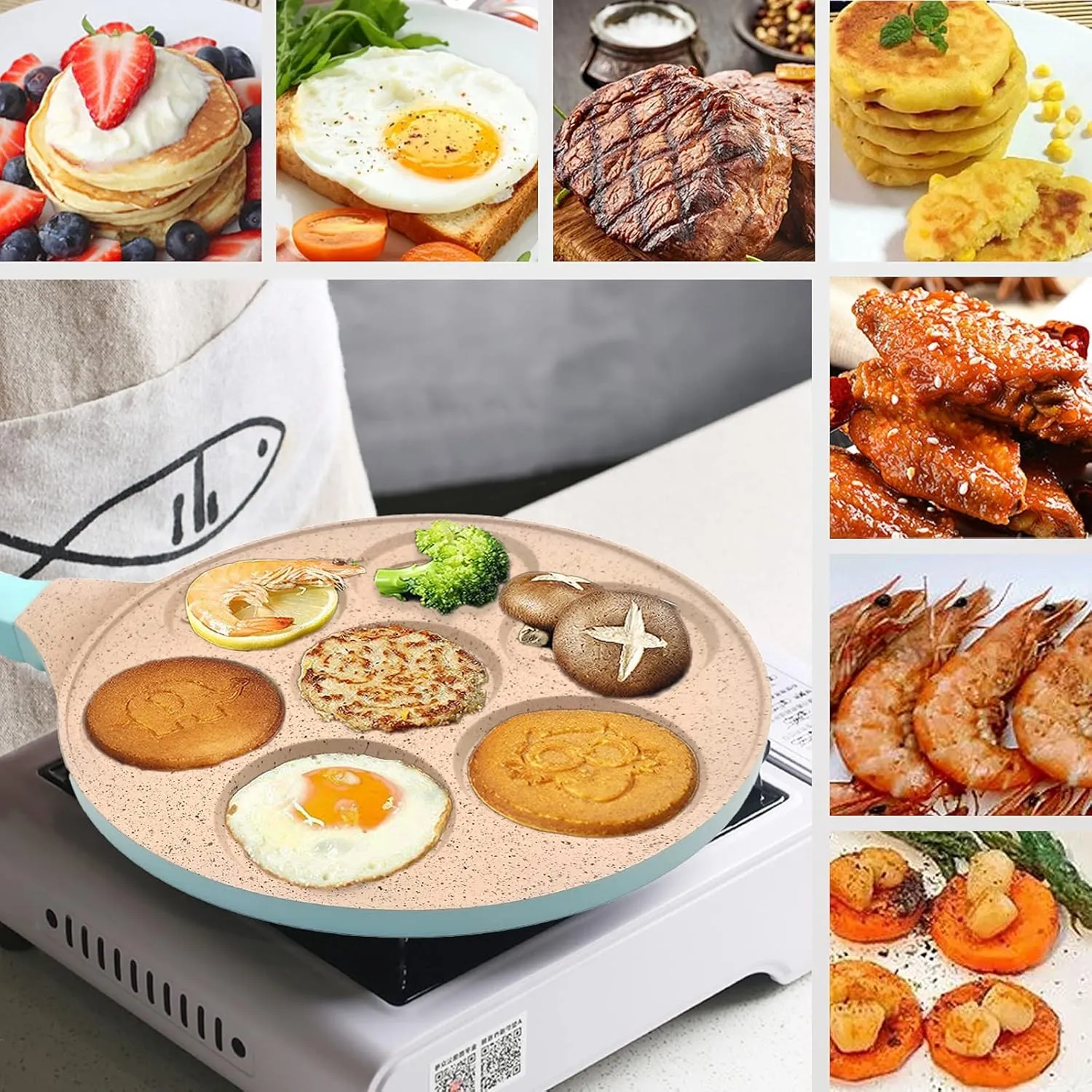 Egg Frying Pan Omelet Pan For Breakfast Pancake Pan Nonstick 7-Cup Egg Cooker Waffle Pancake Maker for Kids
