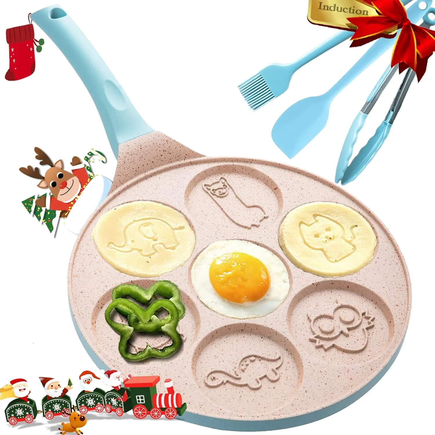 Egg Frying Pan Omelet Pan For Breakfast Pancake Pan Nonstick 7-Cup Egg Cooker Waffle Pancake Maker for Kids