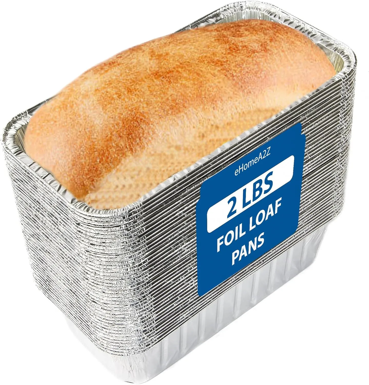 EHOMEA2Z Disposable Aluminum Loaf Pans 2lb for Baking, Serving and Storing - Heat Resistant Disposable Bread Loaf Pan Ideal for Hot/Cold Foods, Freezer & Oven Safe (50 Pack)