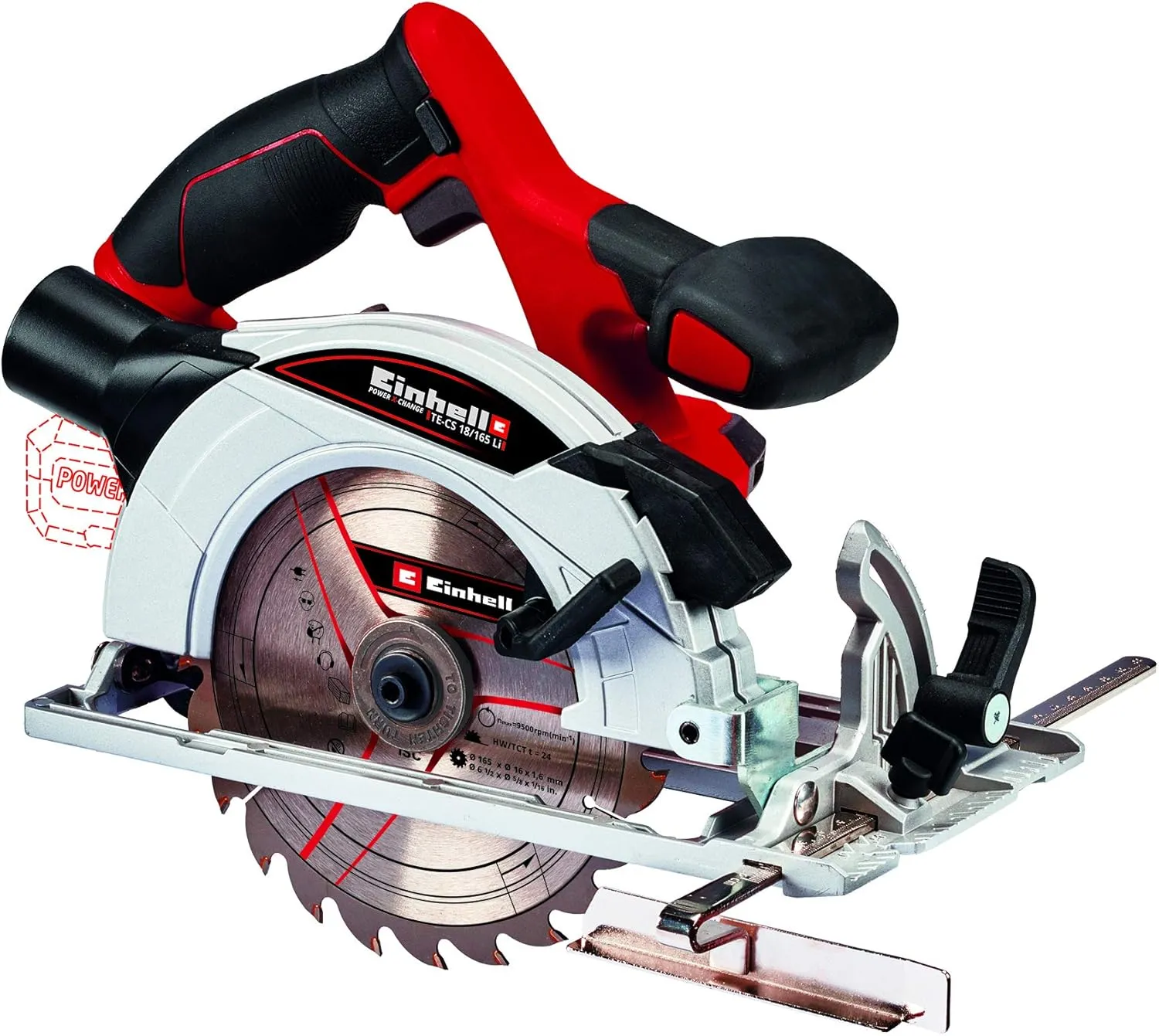 Einhell TE-CS Power X-Change 18-Volt Cordless 6-1/2 Inch 4,200-RPM Circular Saw, w/Adjustable Angle   Depth, Saw Blade Included, LED Lamp, Tool Only (Battery and Charger Not Included)