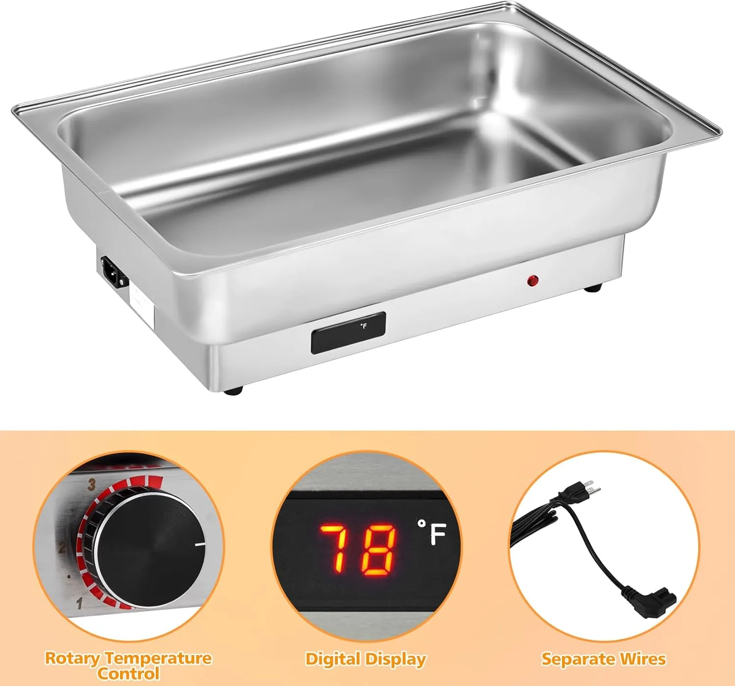 Electric Chafing Dish, Catering Food Warmer with 2 Half Size Trays, Clear Roll Top, Rotary Knob Control, Temp Adjustable Buffet Survers and Warmers for Party, Wedding