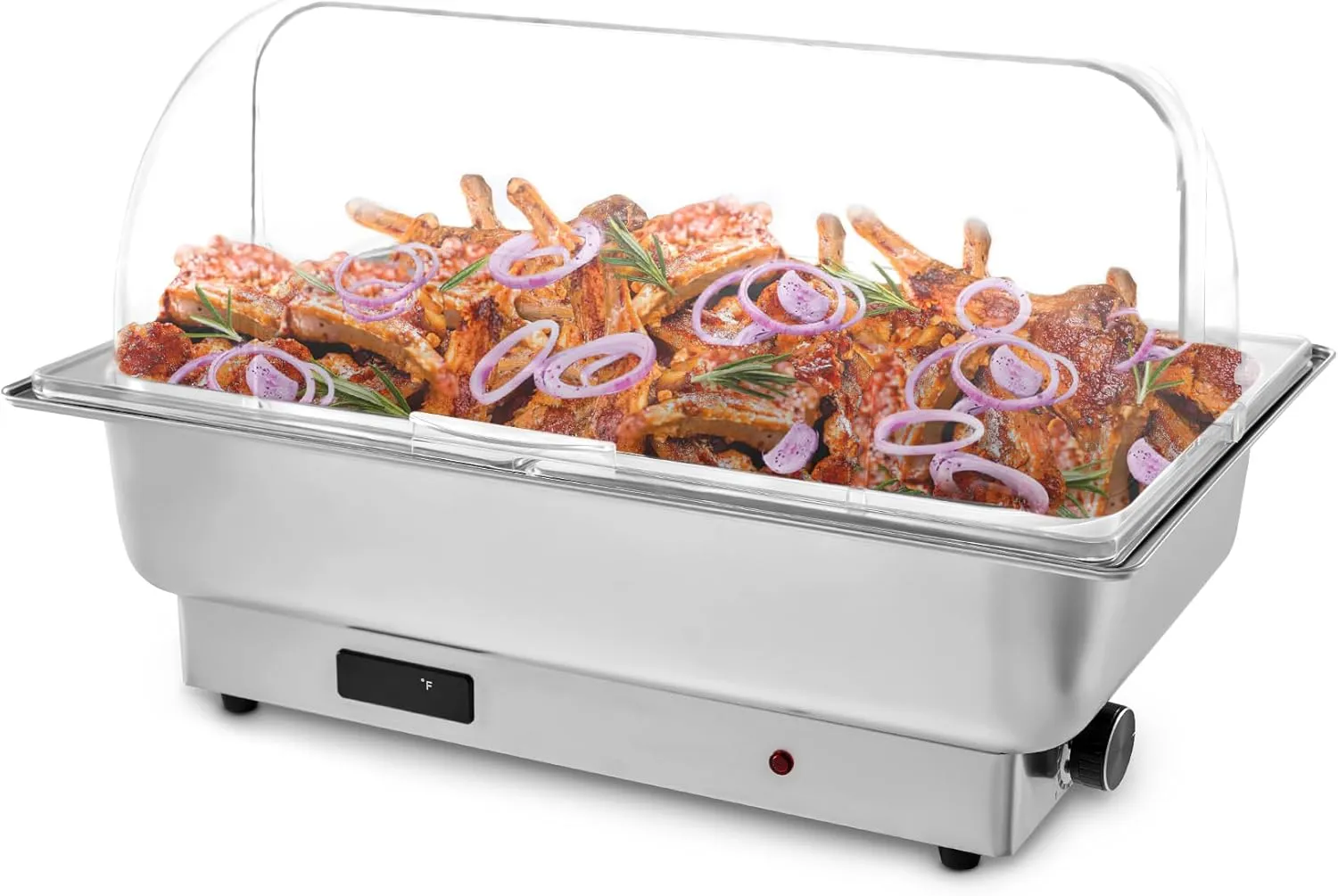 Electric Chafing Dish, Catering Food Warmer with 2 Half Size Trays, Clear Roll Top, Rotary Knob Control, Temp Adjustable Buffet Survers and Warmers for Party, Wedding