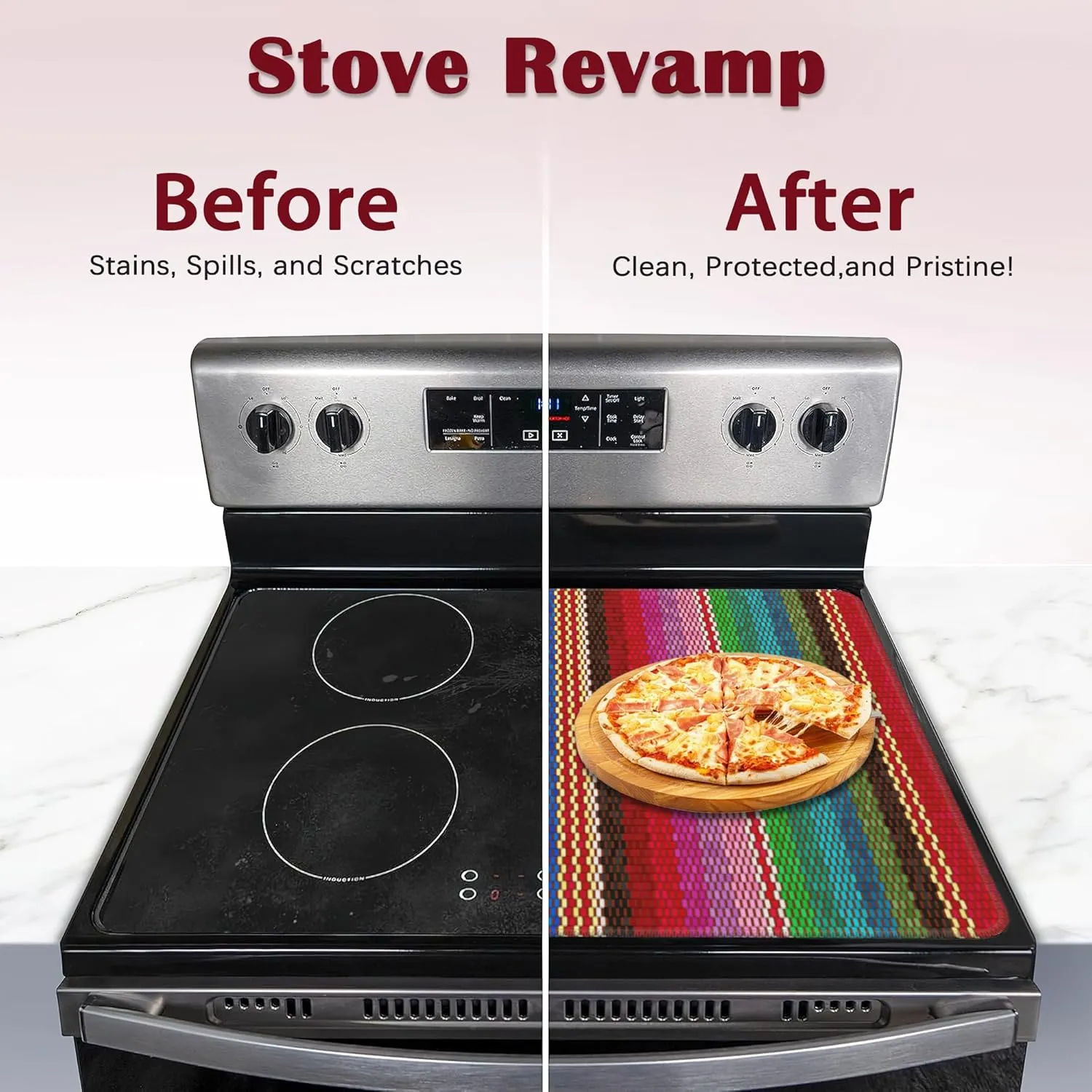 Electric Stove Top Cover Protector,Mexican Ethnic Stripes Rainbow Glass Flat Top Stove Mat,Heat-Resistant Oven Induction Cooktop Mat for Ceramic Countertop Mats Dish Drying Mat