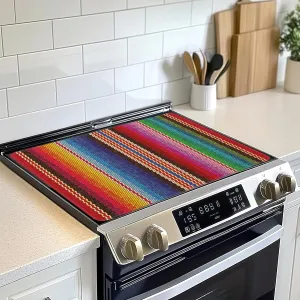 Electric Stove Top Cover Protector,Mexican Ethnic Stripes Rainbow Glass Flat Top Stove Mat,Heat-Resistant Oven Induction Cooktop Mat for Ceramic Countertop Mats Dish Drying Mat