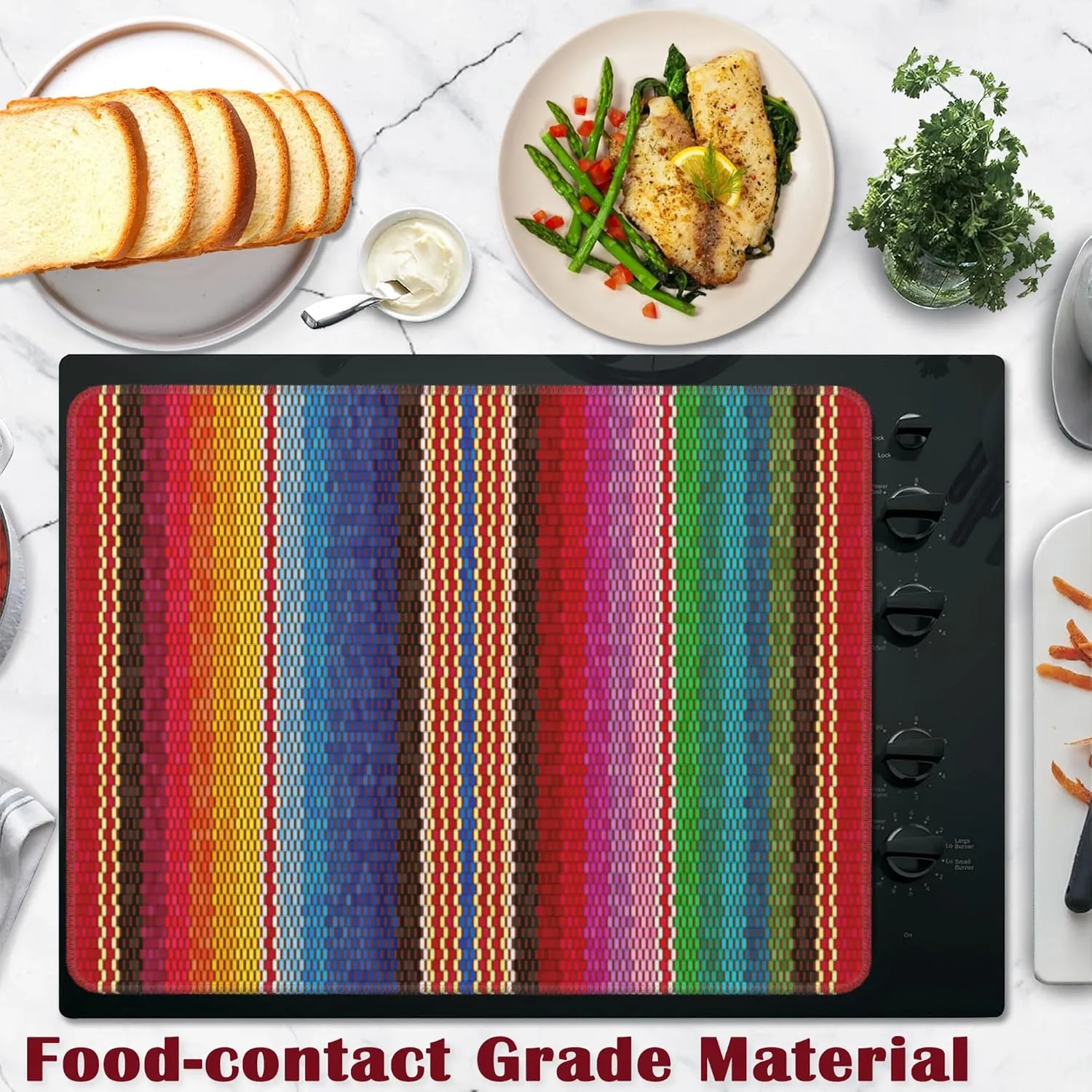 Electric Stove Top Cover Protector,Mexican Ethnic Stripes Rainbow Glass Flat Top Stove Mat,Heat-Resistant Oven Induction Cooktop Mat for Ceramic Countertop Mats Dish Drying Mat