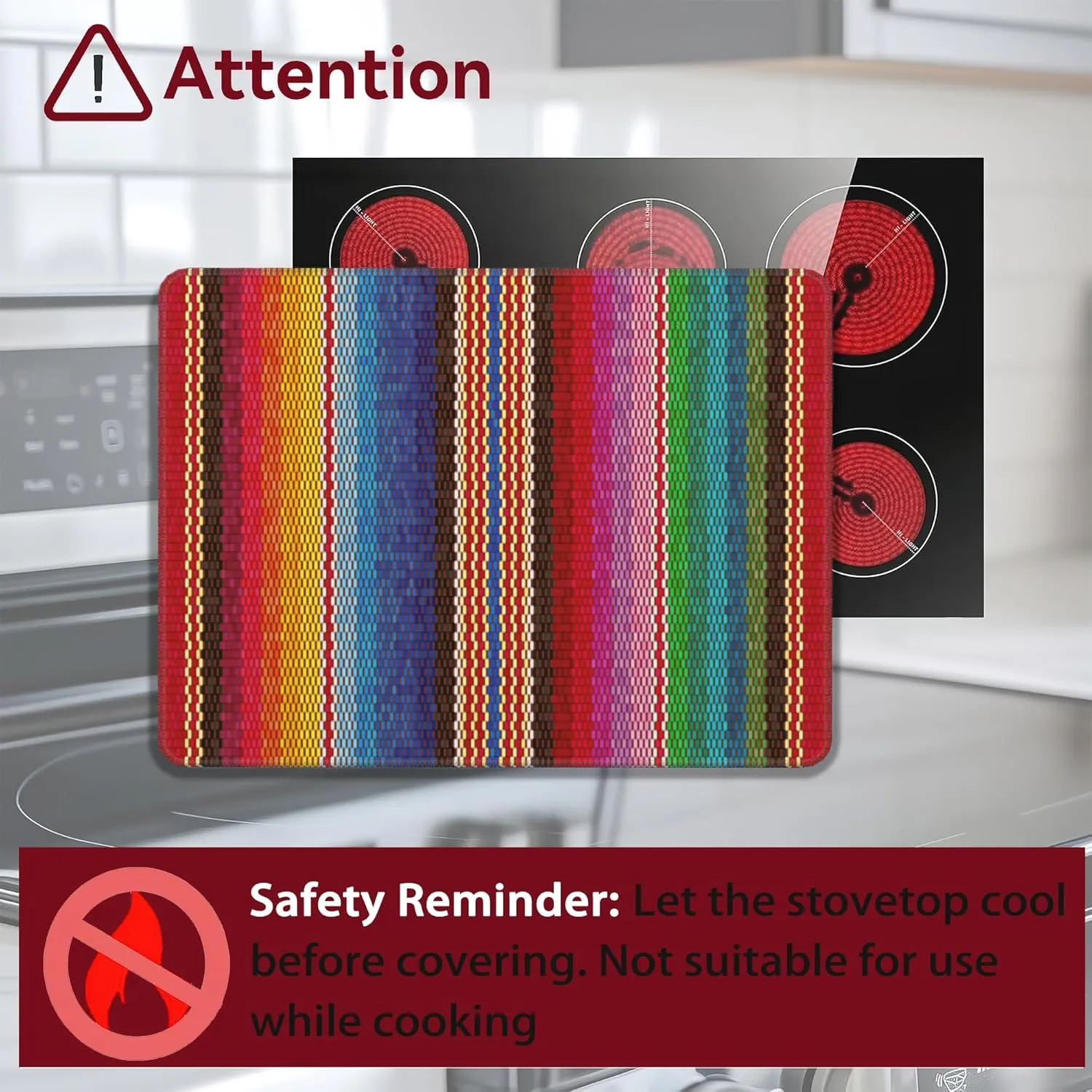 Electric Stove Top Cover Protector,Mexican Ethnic Stripes Rainbow Glass Flat Top Stove Mat,Heat-Resistant Oven Induction Cooktop Mat for Ceramic Countertop Mats Dish Drying Mat