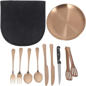 Elegant Stainless Steel Outdoor Tableware Set with Fork Knife Spoon Soup Spoon Camping Silverware Compact Storage Case Perfect for Travel