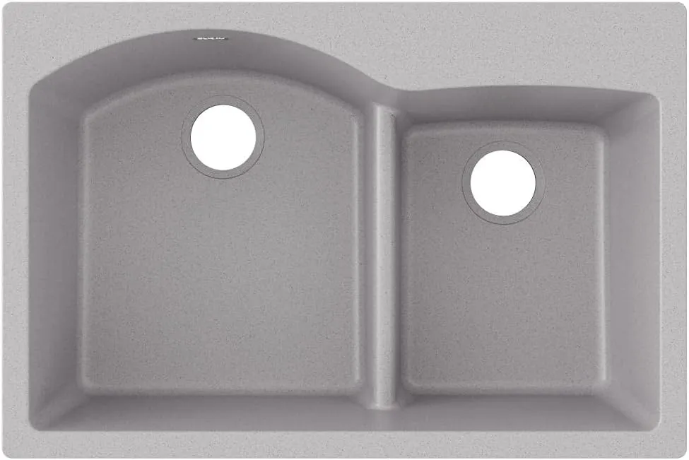 Elkay Quartz Classic ELGH3322RGS0 Greystone Offset 60/40 Double Bowl Top Mount Sink