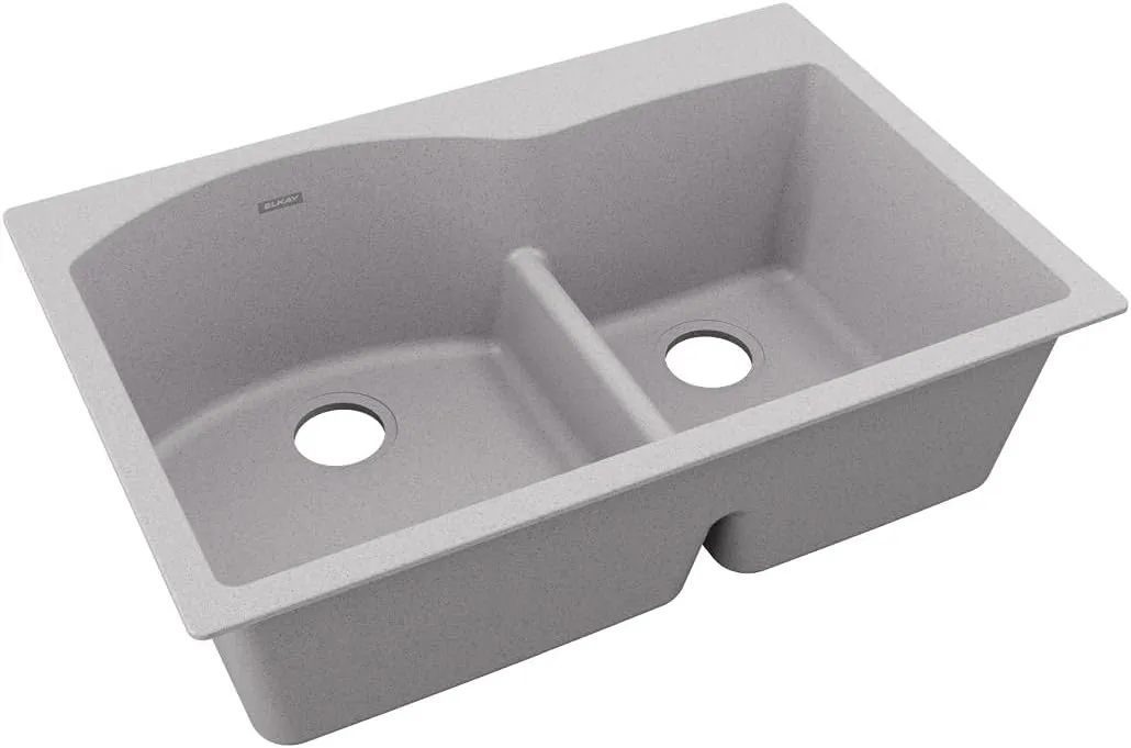 Elkay Quartz Classic ELGH3322RGS0 Greystone Offset 60/40 Double Bowl Top Mount Sink