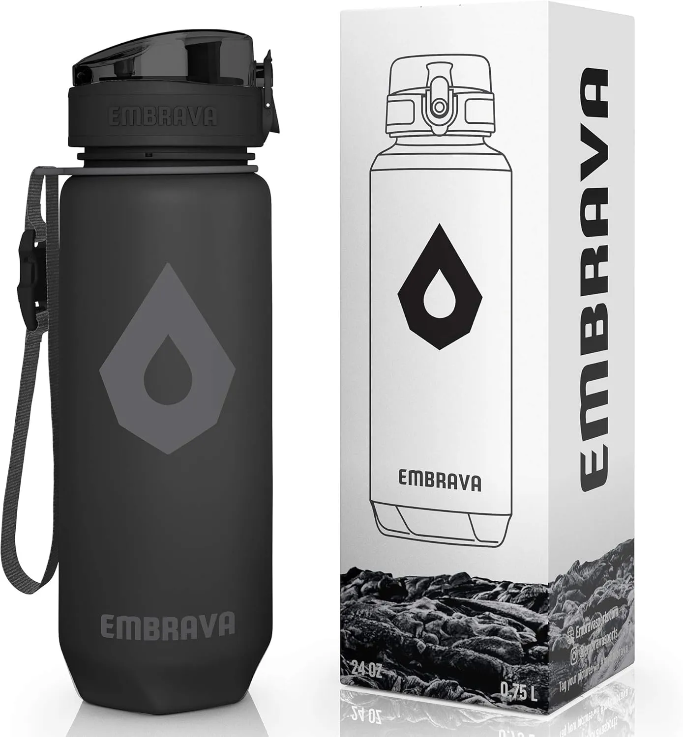 Embrava 24oz BPA-Free Plastic Sports Water Bottle with Time Markers