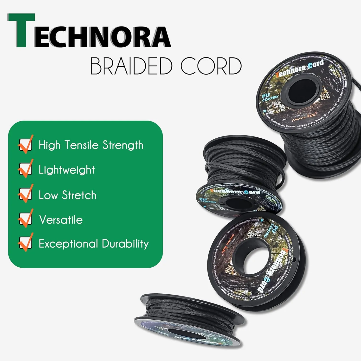 emma kites Black 2.5mm Technora Braided Cord PU Coating Abrasion Flame Resistant, Snare Line Tough Tactical Survival Cord Model Rocket Paracord Assist Cord 1200Lb 30Ft