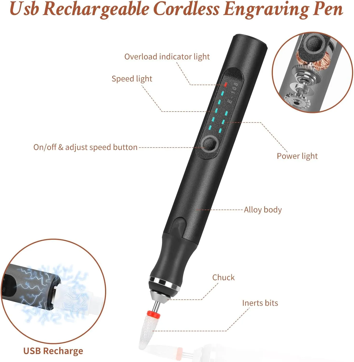 Engraving Pen with 37 Bits, USB Rechargeable Cordless Engraving Machine with Box, Portable DIY Rotary Engraver for Jewelry Wood Glass Stone Carving