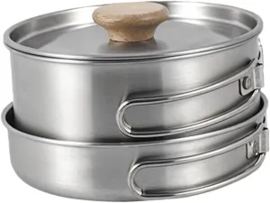 Ergonomic Handle Camping Pot Professional Stainless Steel Pan Portable Frying Pan