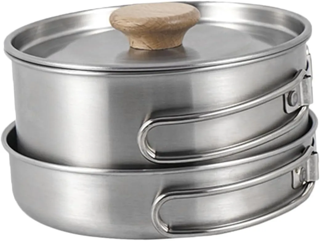 Ergonomic Handle Camping Pot Professional Stainless Steel Pan Portable Frying Pan