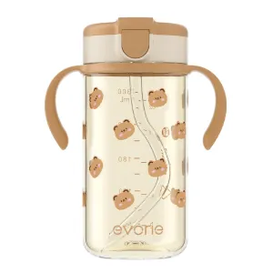 Evorie Tritan Spill Proof Toddler Straw Sippy Cup, 10 oz for Baby and Toddlers 1-3 Years Old, No Spill Straw Water Bottle with Removable Handles, Ideal for School, BPA-Free, Honey Bear