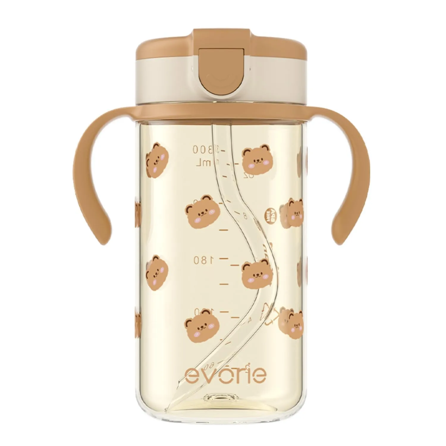 Evorie Tritan Spill Proof Toddler Straw Sippy Cup, 10 oz for Baby and Toddlers 1-3 Years Old, No Spill Straw Water Bottle with Removable Handles, Ideal for School, BPA-Free, Honey Bear