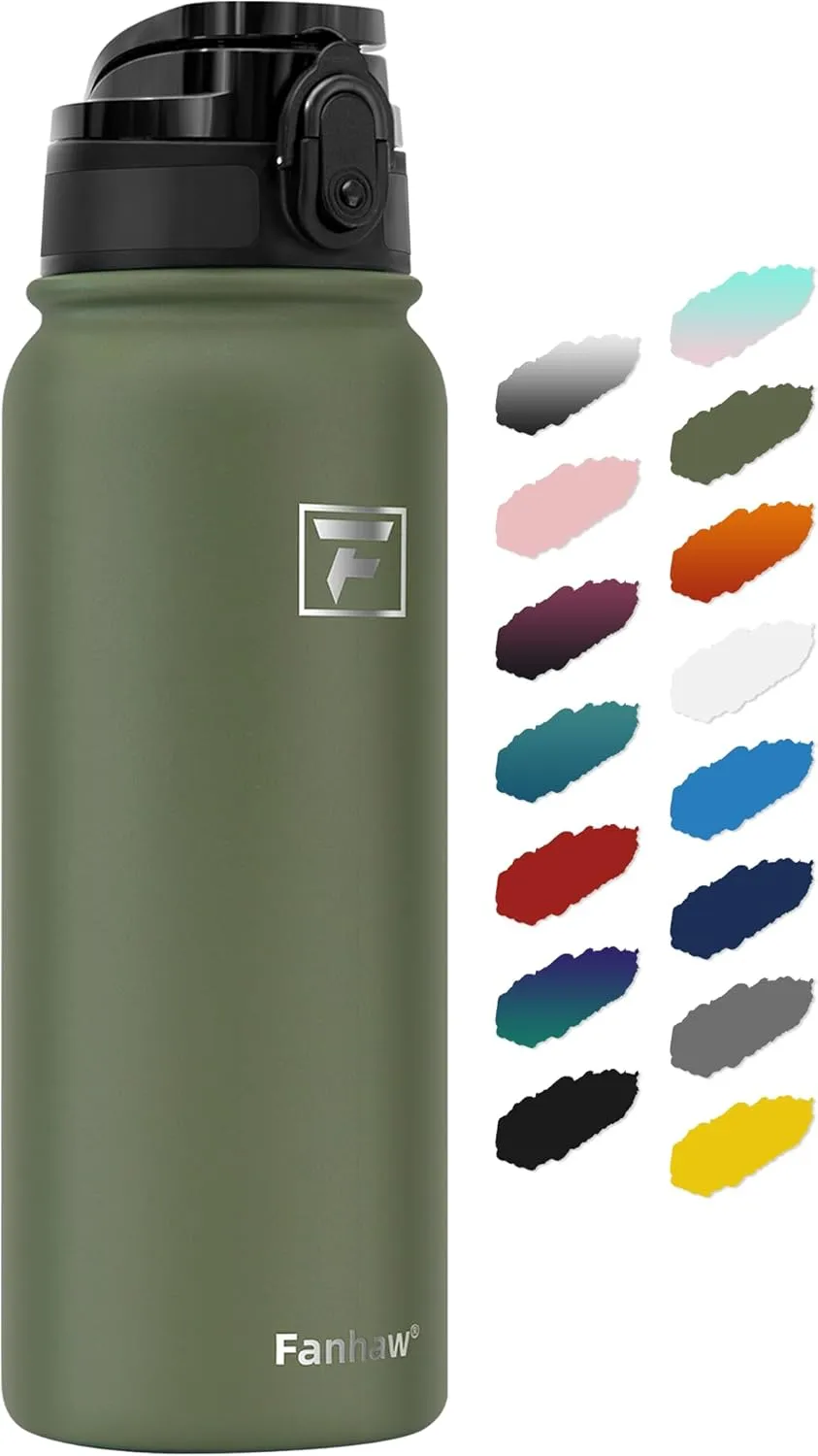 Fanhaw 20 Oz Insulated Stainless Steel Water Bottle with 1 Lid (Chug Lid) - For Kids, Women, Men | Leak & Sweat Proof with Anti-Dust Lid (Olive Green)