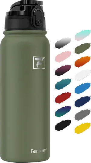 Fanhaw 20 Oz Insulated Stainless Steel Water Bottle with 1 Lid (Chug Lid) - For Kids, Women, Men | Leak & Sweat Proof with Anti-Dust Lid (Olive Green)