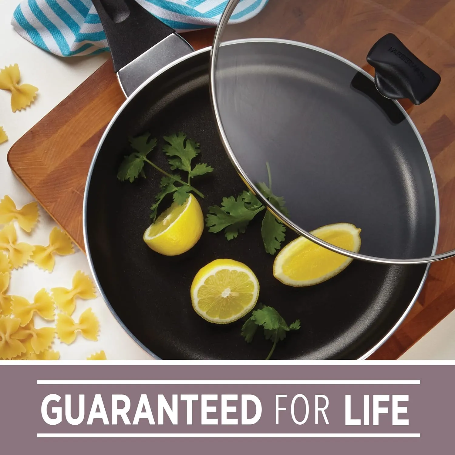 Farberware Dishwasher Safe Nonstick Jumbo Cooker/Saute Pan with Helper Handle -Aluminum, 6 Quart, Blue