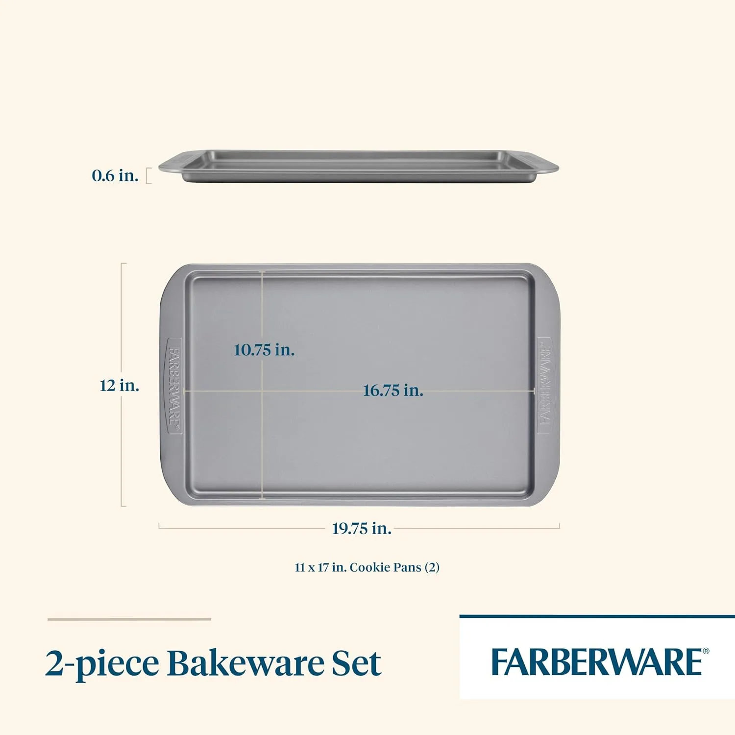 Farberware Nonstick Bakeware Set, Nonstick Cookie Sheets / Baking Sheets - 2 Piece, Gray