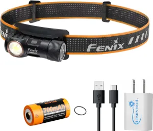 Fenix HM50R V2.0 Headlamp, 700 Lumens White LED Light with Red Light, USB Rechargeable, Lightweight, with a USB Wall Plug