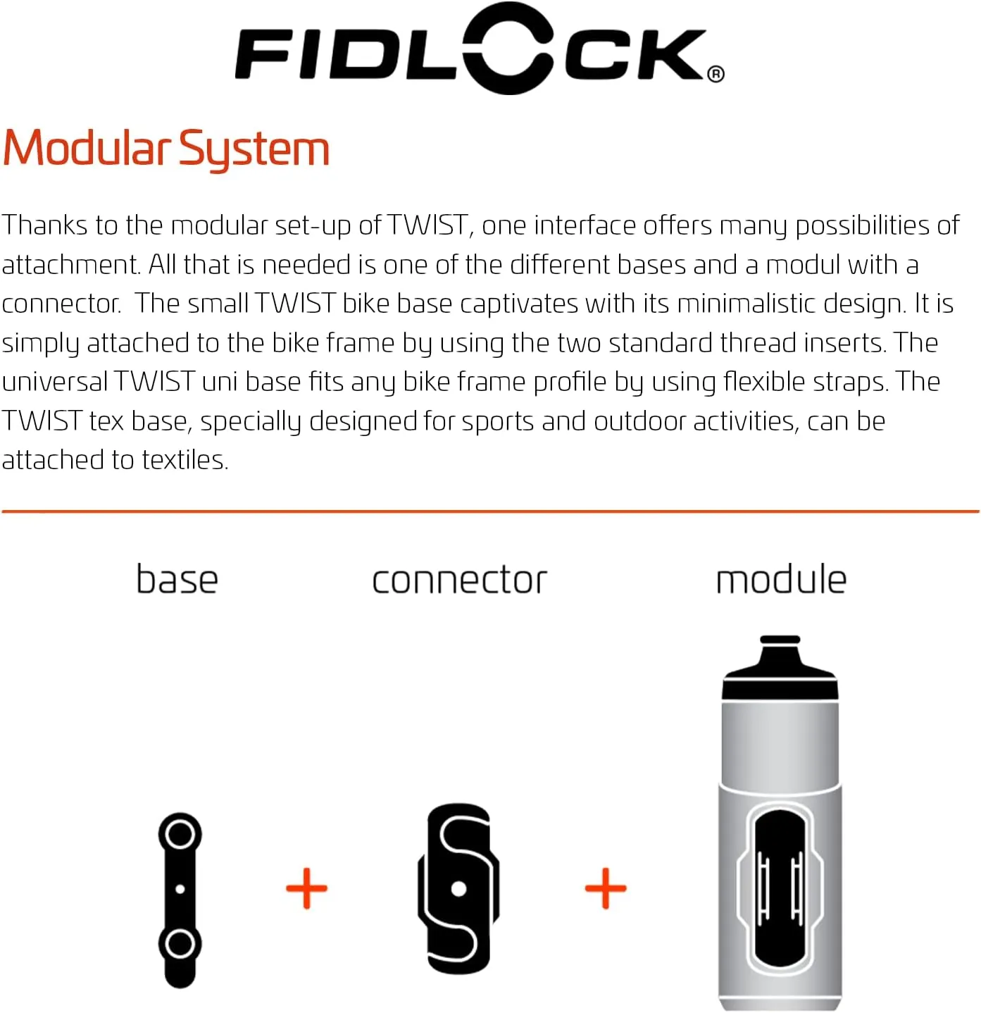 FIDLOCK Twist Bottle 590ml/20oz   Base Systems | New Leak-Proof, Self-Sealing Bottle Cap | Bike Water Bottle Holder with No Screws & Attached Bottle | Cage Free Magnetic Rack | Black
