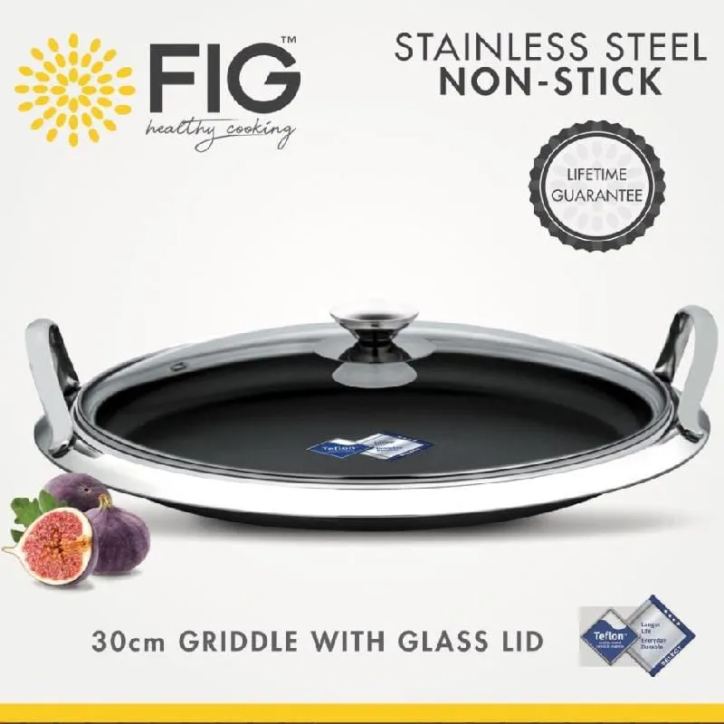 Fig Woks Griddle Pan Stainless Steel Non-Stick 30cm