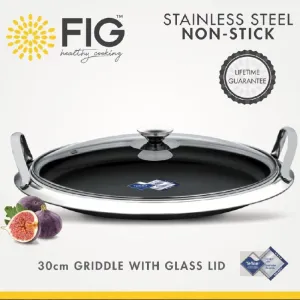 Fig Woks Griddle Pan Stainless Steel Non-Stick 30cm