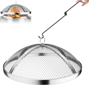 Fire Pit Spark Screen for Solo Stove Bonfire Size, Teisaiko Heavy-Duty 304 Stainless-Steel Mesh Spark Protector, Accessory for Solo Stove Bonfire, with Handle & Poker (for Yukon 27'' Size)